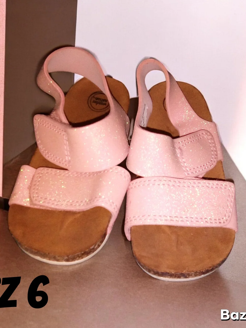 Kids Pink Glitter Velcro Sandals